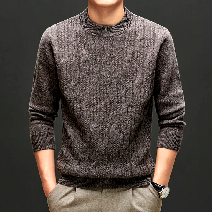 Classic men's knit pullover sweater in blue, offering modern style and easy layering.