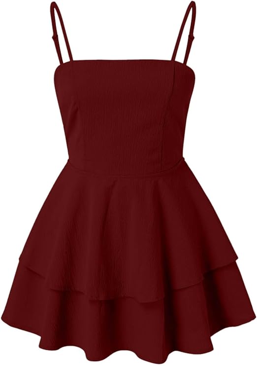 White casual women's mini dress with ruffles and spaghetti straps, perfect for sunny days.