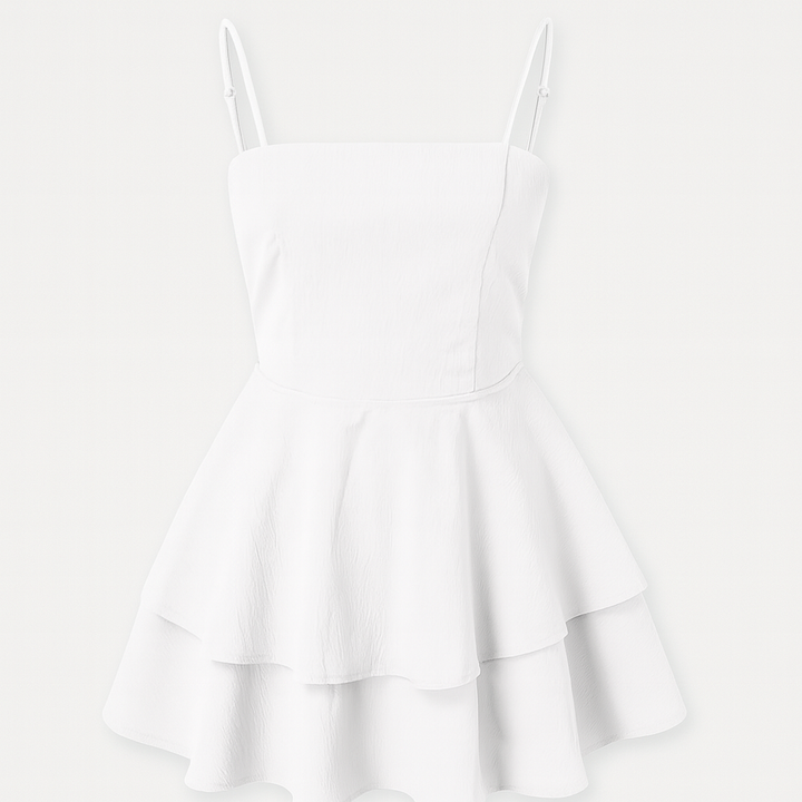 Black women's casual ruffle mini dress with spaghetti straps, versatile for day or night.