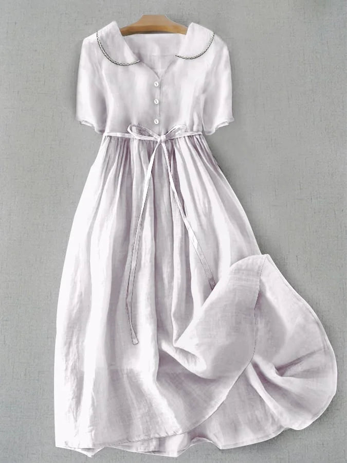White Women's Isla mid-sleeve day dress, flattering fit for elegant casual wear. Perfect for spring/summer fashion.
