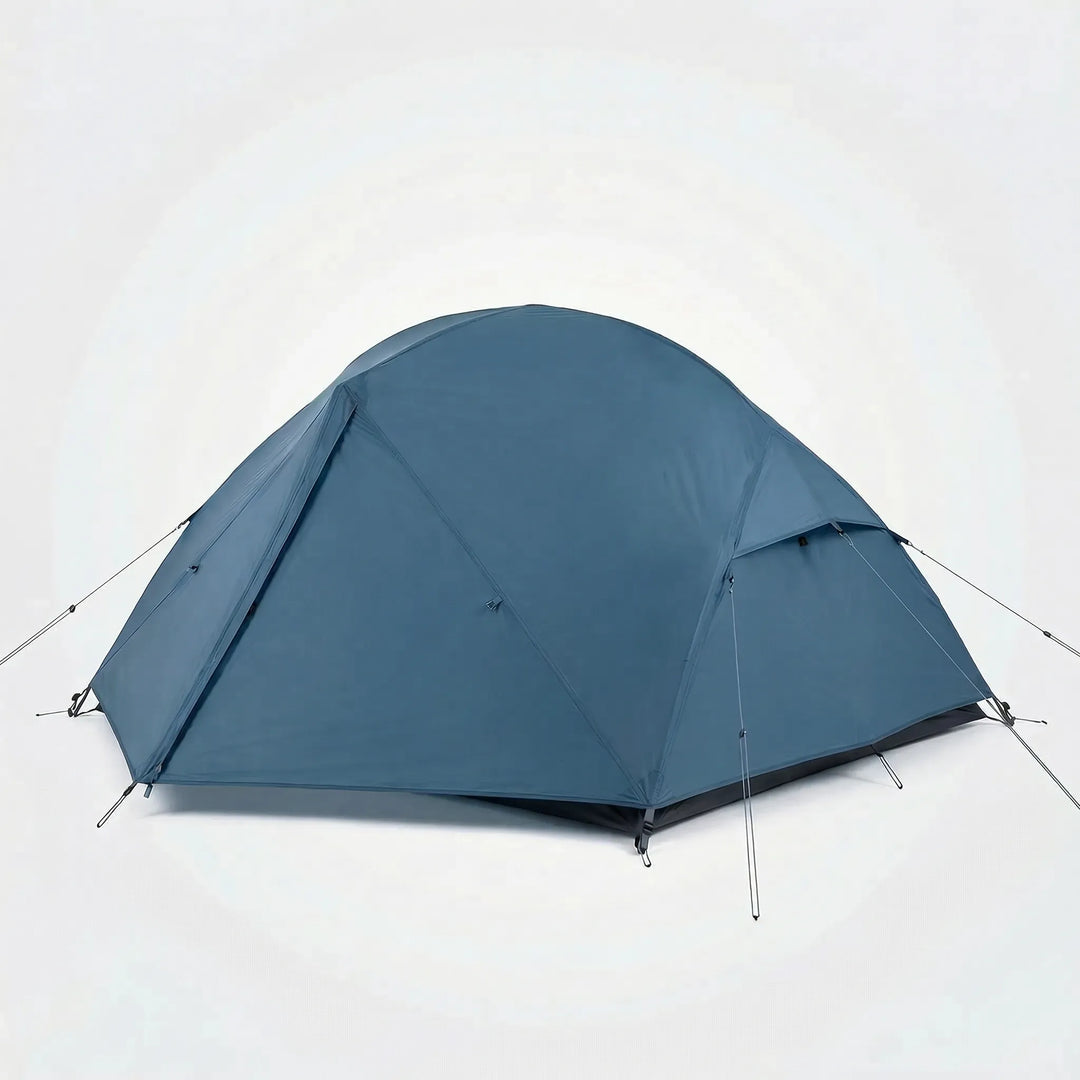 Compact 2-person lightweight backpacking tent, double-layer design. Ideal 3-season camping shelter & hiking gear.