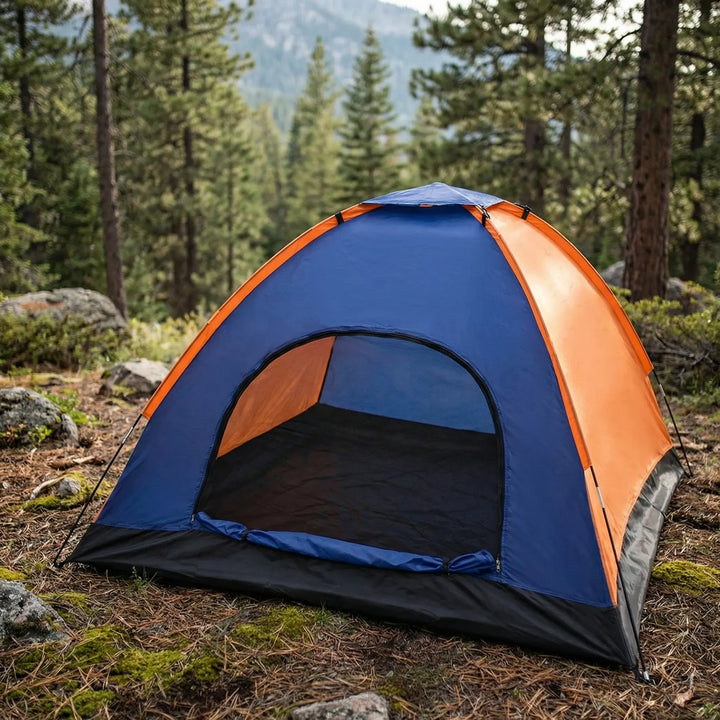 Lightweight 3-4 person dome tent for camping and hiking, featuring easy setup and portable design for outdoor adventures.