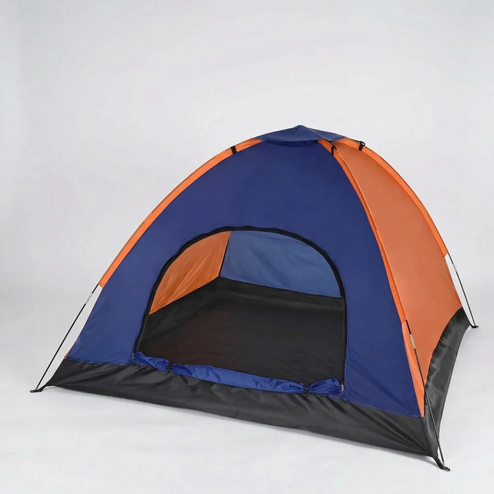 Durable 3-4 person camping tent, perfect for backpacking and hiking, offering shelter and easy portability in the outdoors.