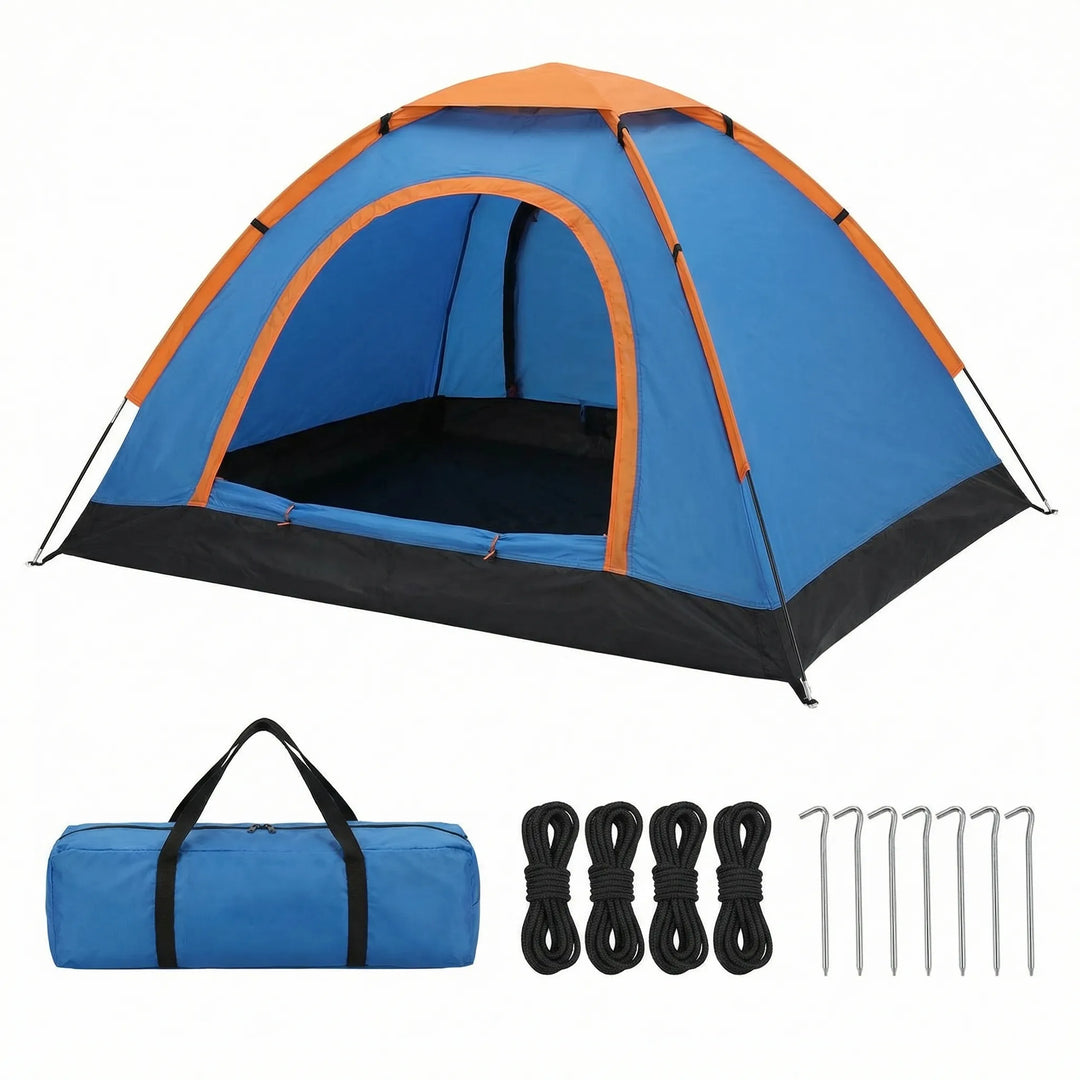 Compact 3-4 person dome tent for hikers and campers, a lightweight and portable outdoor shelter with simple setup.