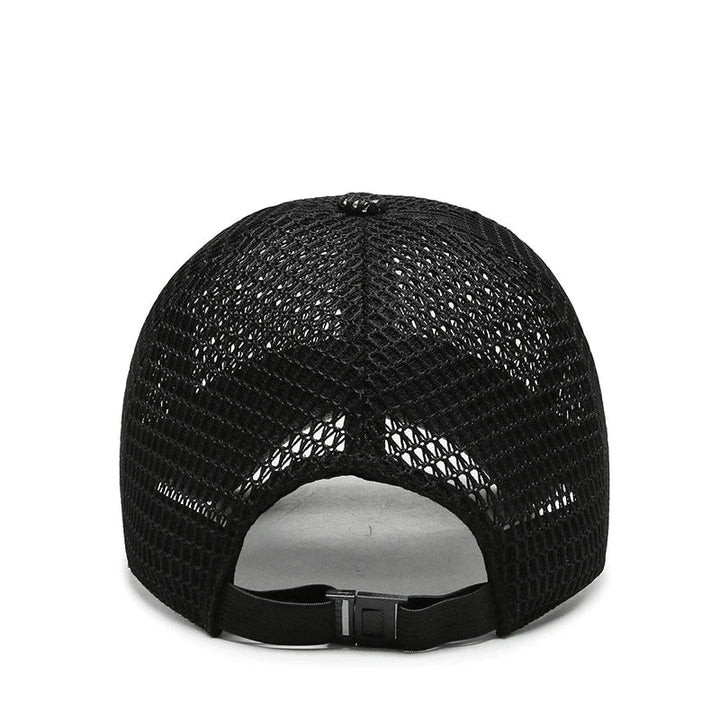 Close-up of AeroBreeze lightweight mesh summer cap fabric, ensuring breathable sun protection for outdoor sports & fishing.