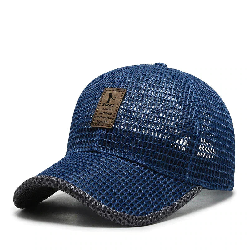 Man wearing a lightweight AeroBreeze summer cap, enjoying breathable sun protection during outdoor sports & activities.