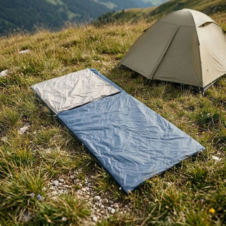 Lightweight compact brown envelope sleeping bag, ideal for summer camping & hiking.