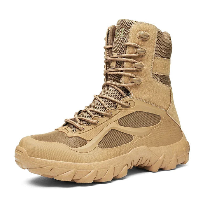 Protective men's outdoor boots, lightweight, waterproof, and non-slip for rugged environments.