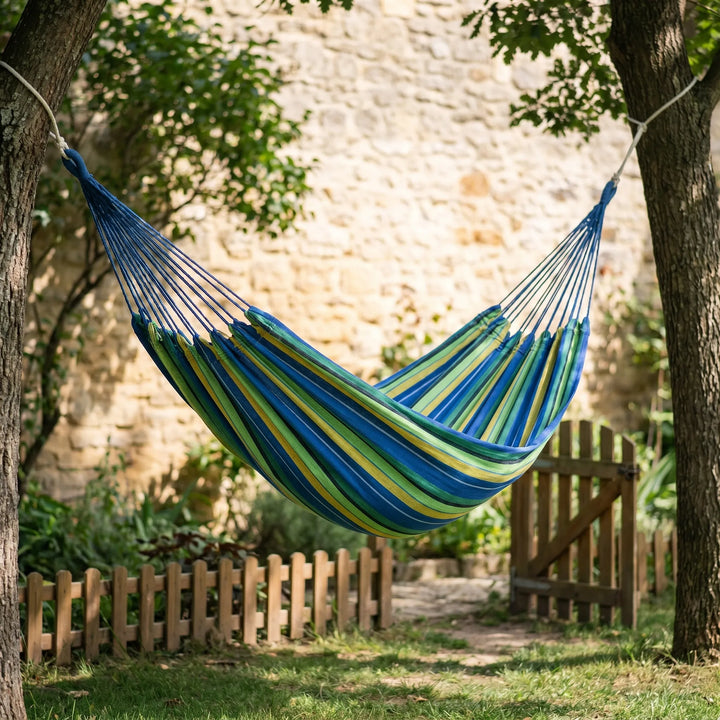 Lightweight portable outdoor hammock for camping & backyard relaxation. Durable, easy to set up, travel-friendly.