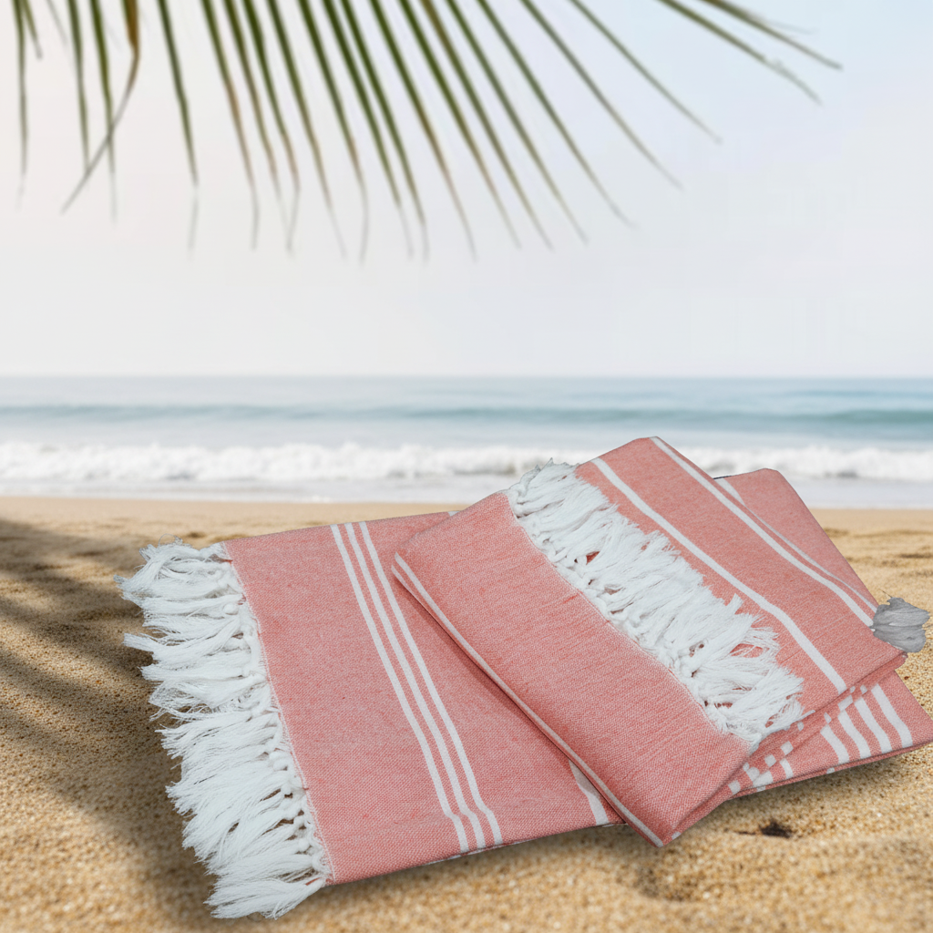 Lightweight, quick-dry recycled cotton beach towel with eco-friendly design, perfect for travel