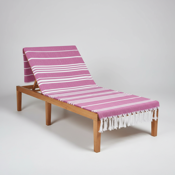 Lightweight recycled cotton beach towel, perfect for quick drying after swimming or spa
