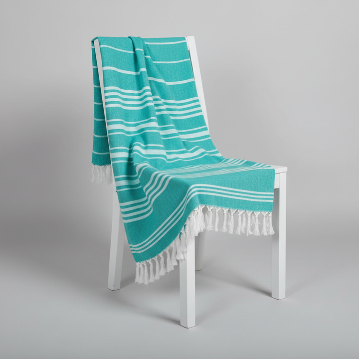 Travel-friendly quick-dry recycled cotton beach towel, compact and eco-conscious