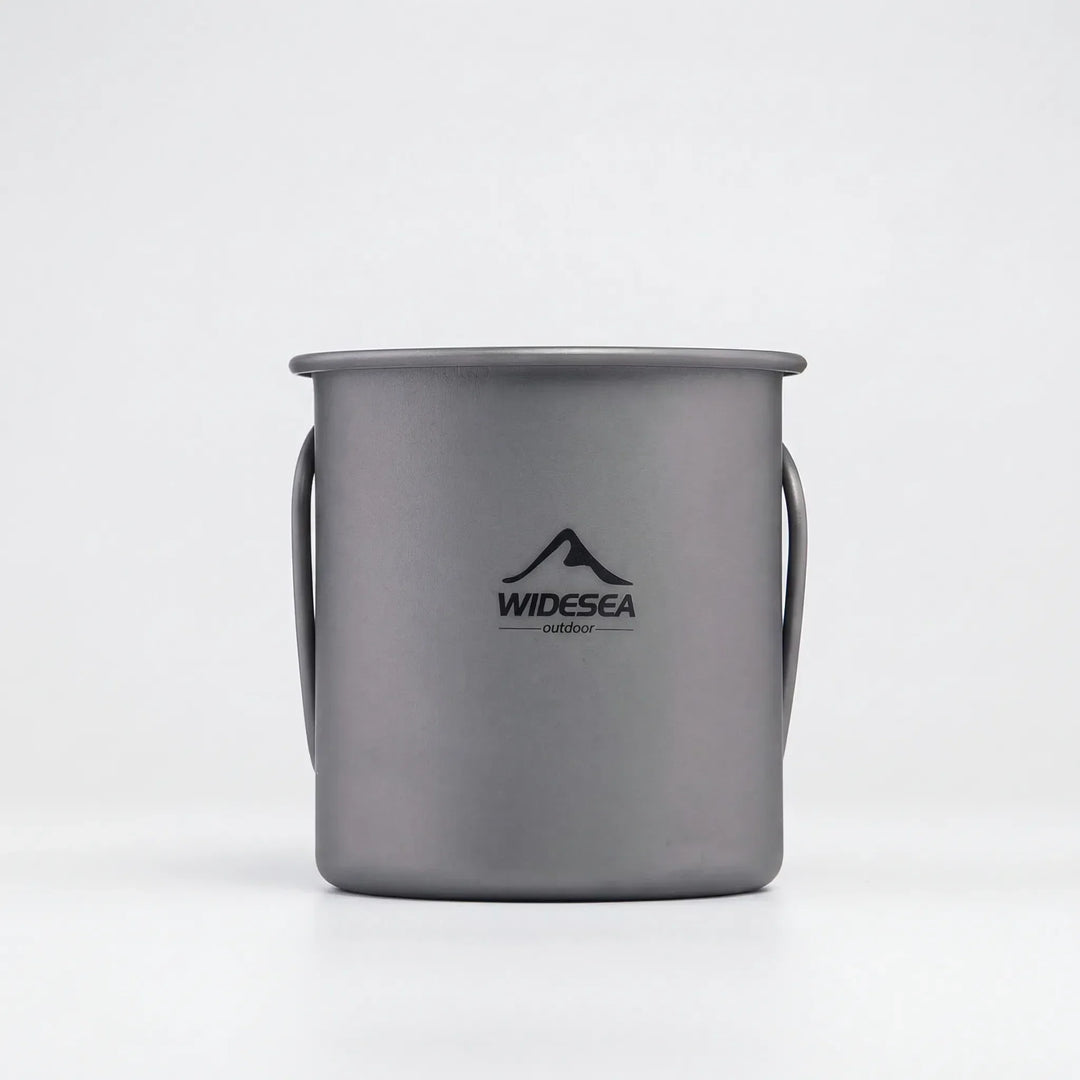 Unisex titanium mug with foldable handle, a lightweight and compact outdoor cup for all your adventures.