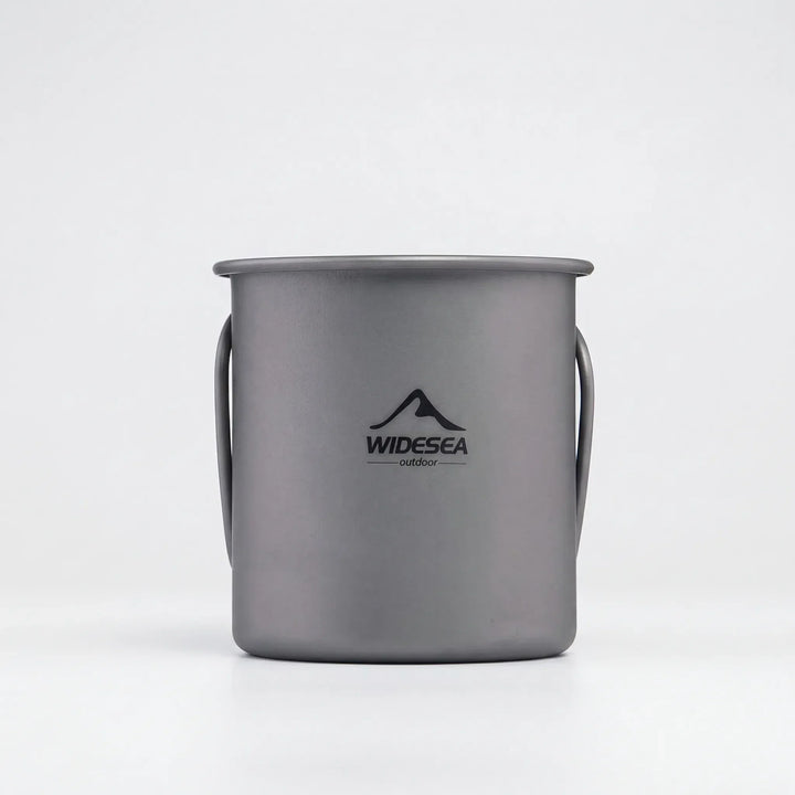 Unisex titanium mug with foldable handle, a lightweight and compact outdoor cup for all your adventures.