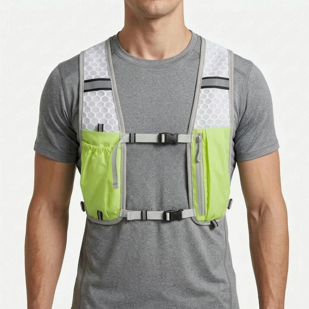 Comfortable, lightweight running vest with hydration pack for exercise & hiking gear.