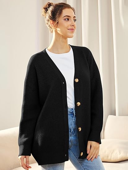 Stylish women's lightweight V-neck cardigan, perfect for fall and winter layering.