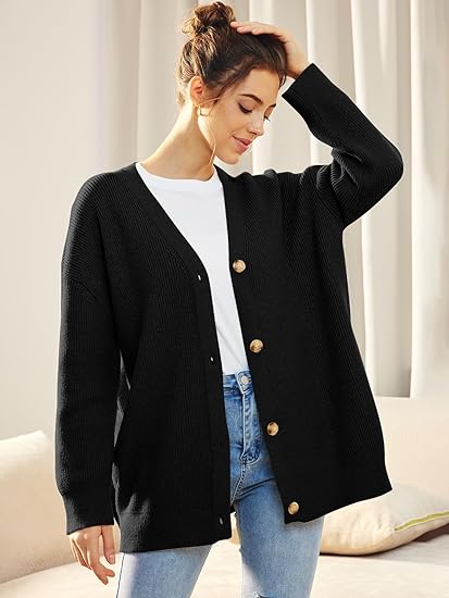 Women's V-neck button closure cardigan, a lightweight knitwear piece for everyday wear.