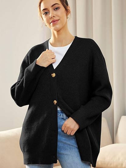 Versatile women's lightweight V-neck cardigan, button-front style suitable for casual outfits.
