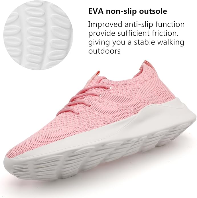 Close-up of a women's lightweight athletic sneaker, emphasizing breathable fabric