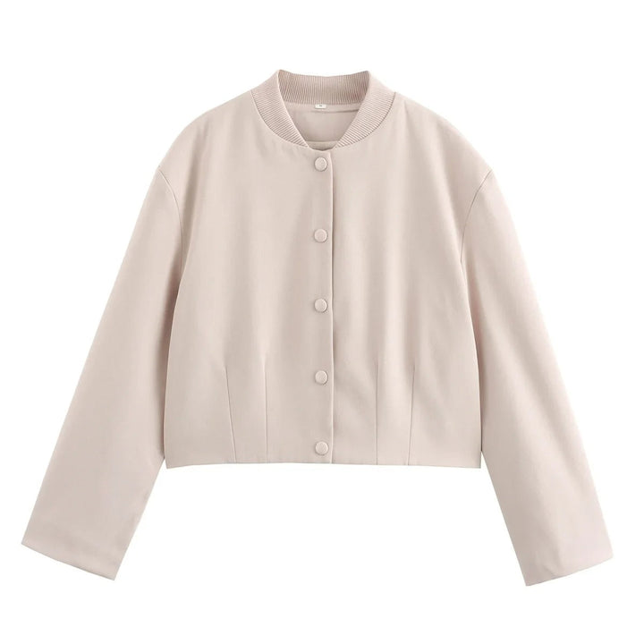 Women's summer bomber jacket in sleek polyester, featuring a stylish stand collar and casual fit.