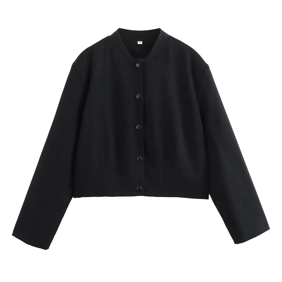 Fashionable lightweight bomber jacket for women with a stand collar, ideal for casual summer wear.
