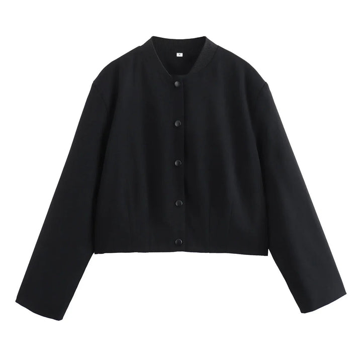 Fashionable lightweight bomber jacket for women with a stand collar, ideal for casual summer wear.