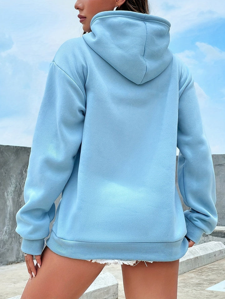 Women's soft lilac plush pullover hoodie, ideal for cozy winter fashion.