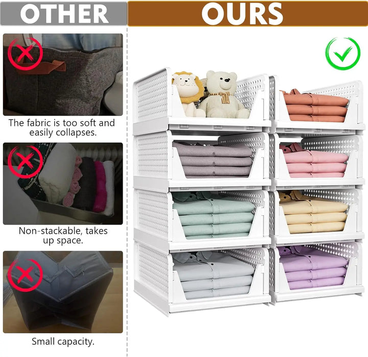 Set of five stackable closet storage boxes by Liora, space-saving foldable fabric organizer solution