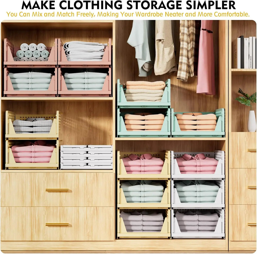 Five gray foldable fabric storage bins, stackable for efficient closet organization and laundry storage
