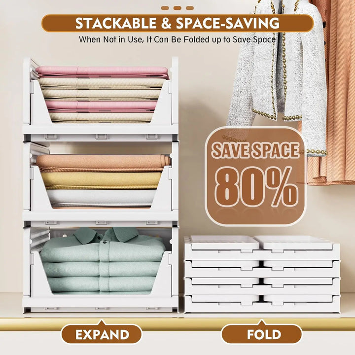 Liora 5-pack closet storage boxes, stackable and foldable design for easy home organization