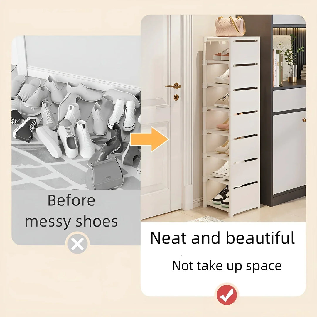 Unisex Liora shoe rack, 8 layers, featuring a sturdy metal frame and space-saving design for shoes