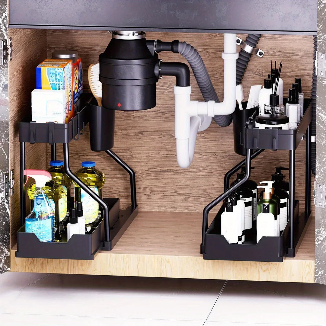 Liora Multilayer Pull-Out Storage Rack, chrome, for kitchen countertop spice & seasoning organization