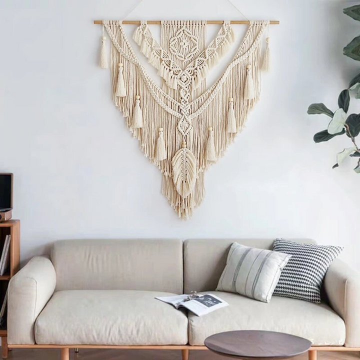 Liora Scandinavian Boho Macramé Wall Hanging. Handcrafted wall art, perfect for bohemian & natural home decor.