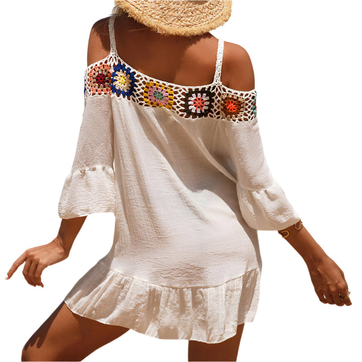 Summer-ready beige mini dress for women, off-shoulder and loose fit, versatile for casual or beach outfits