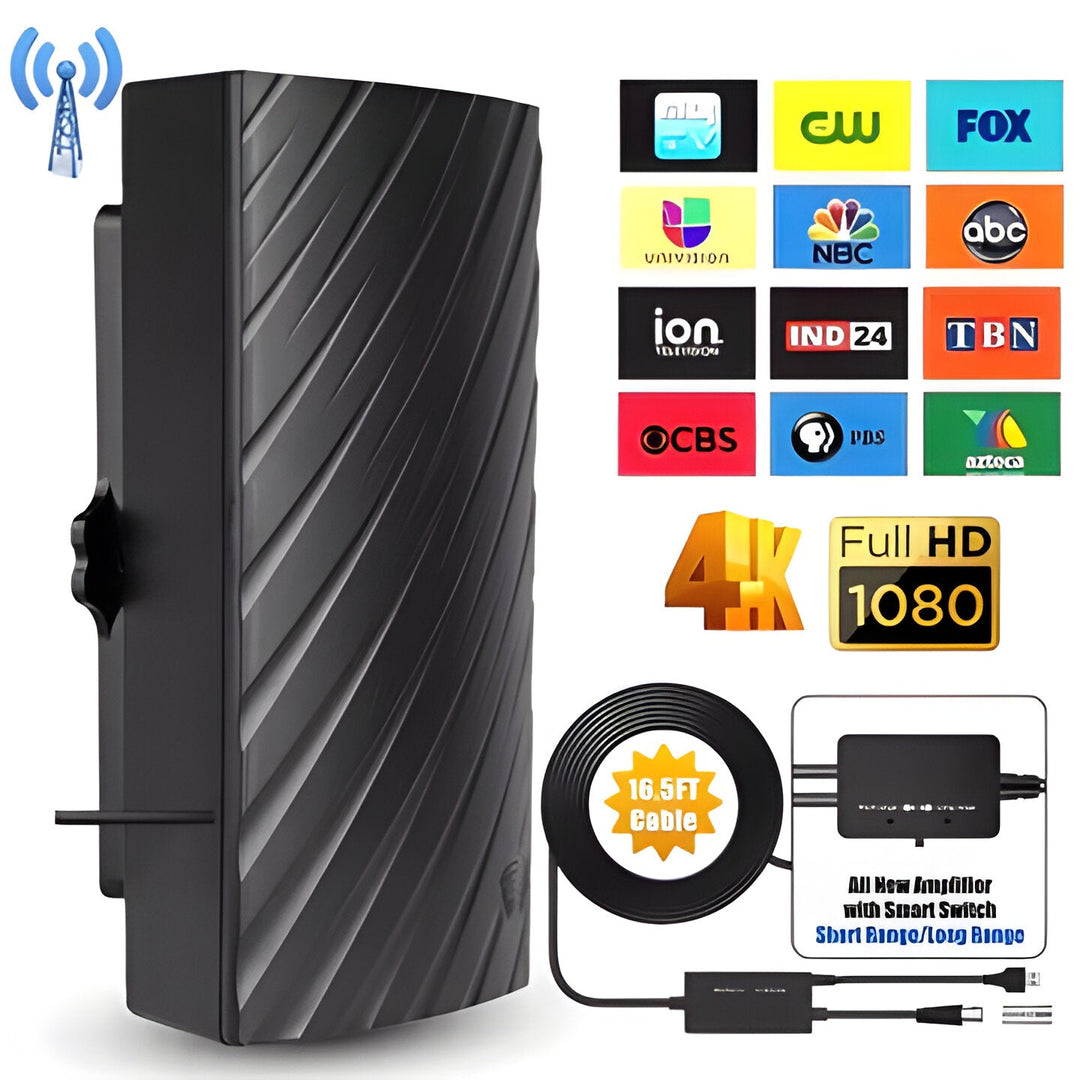 Long range 600-mile HDTV 4K digital TV antenna for indoor & outdoor use. Enjoy free crystal-clear channels.