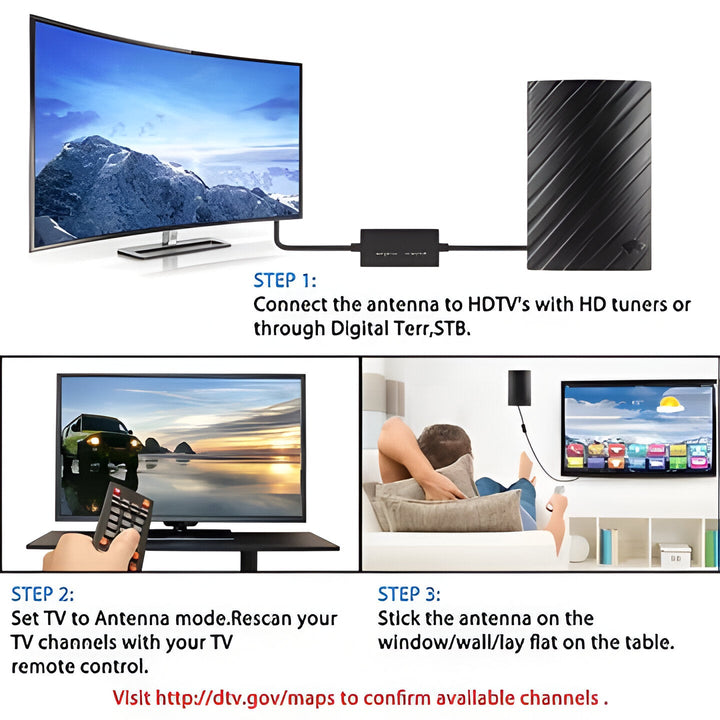 Indoor HDTV antenna, 4K digital, with a powerful 600-mile range. Perfect for cutting the cord & free TV.