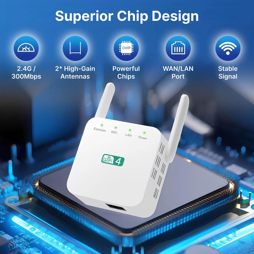 Long-range WiFi extender expands coverage, reaching every corner of your home network.