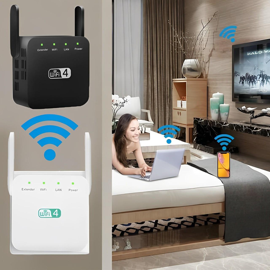 Easy setup WiFi booster. Quickly expand your home network for fast internet coverage.
