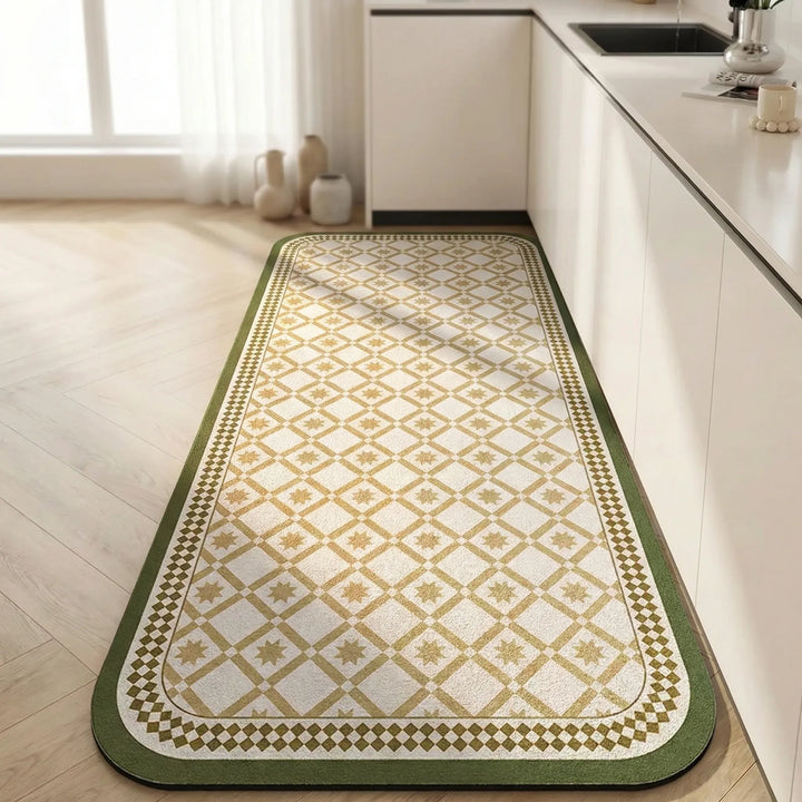 Tilefloora long kitchen rug, non-slip runner with a chic tile pattern, ideal for kitchen floors.