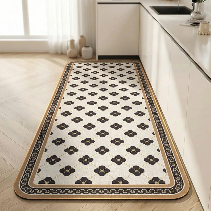 Modern tile pattern runner kitchen rug, non-slip and cushioned, a perfect home decor addition.