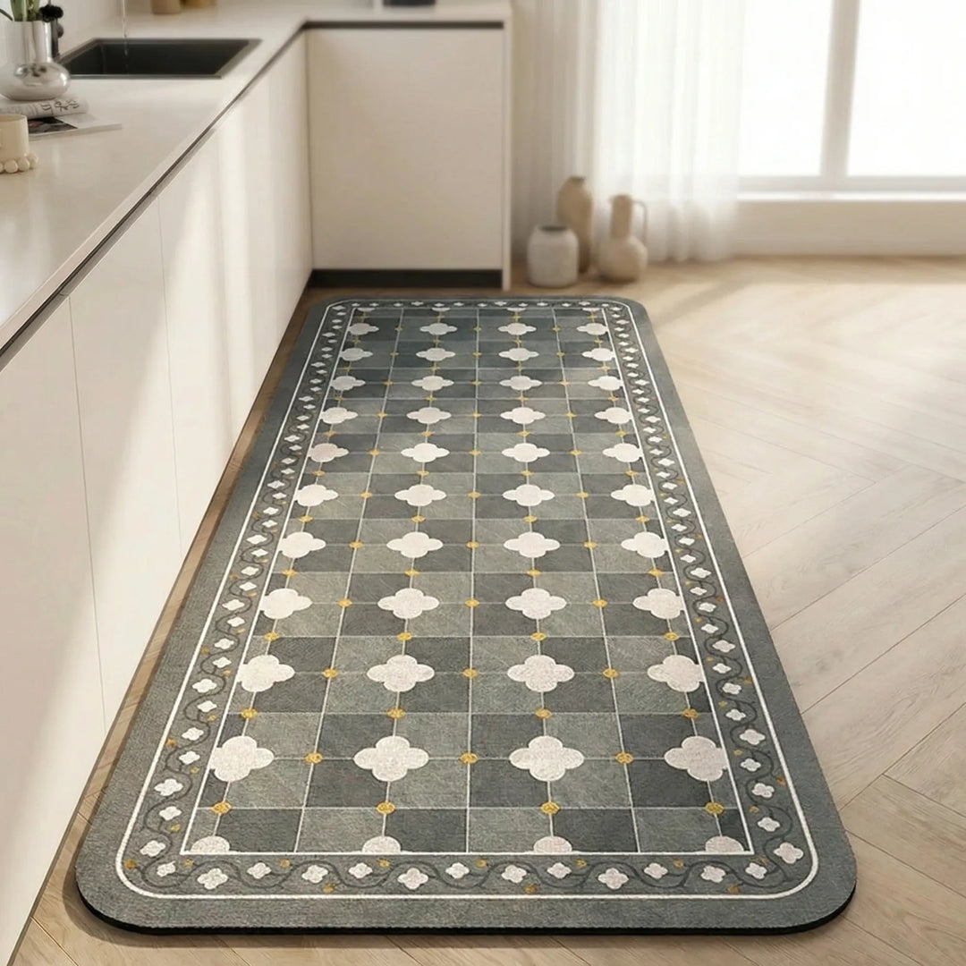 Home decor long kitchen runner rug with non-slip backing and elegant tile pattern.