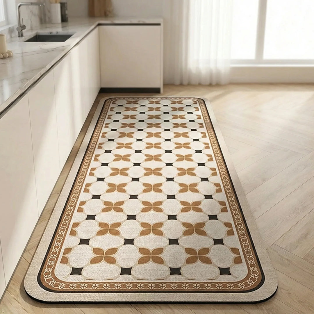 Easy-clean kitchen floor mat, long runner with non-slip tile design for busy kitchens.