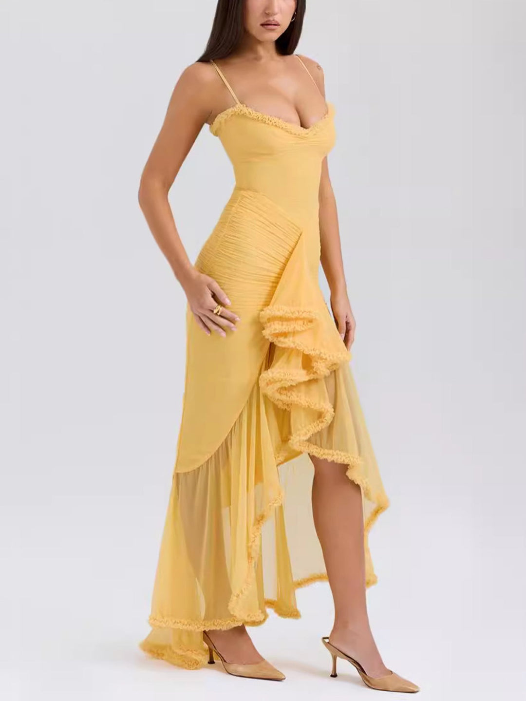 Loyza women's ruffled spaghetti strap maxi dress, flowy summer style