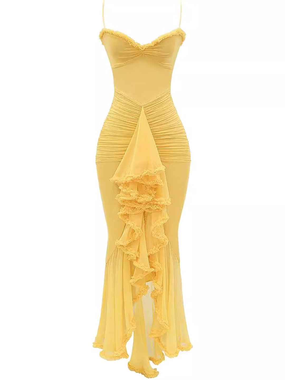 Elegant beach-ready ruffled spaghetti strap maxi dress for women