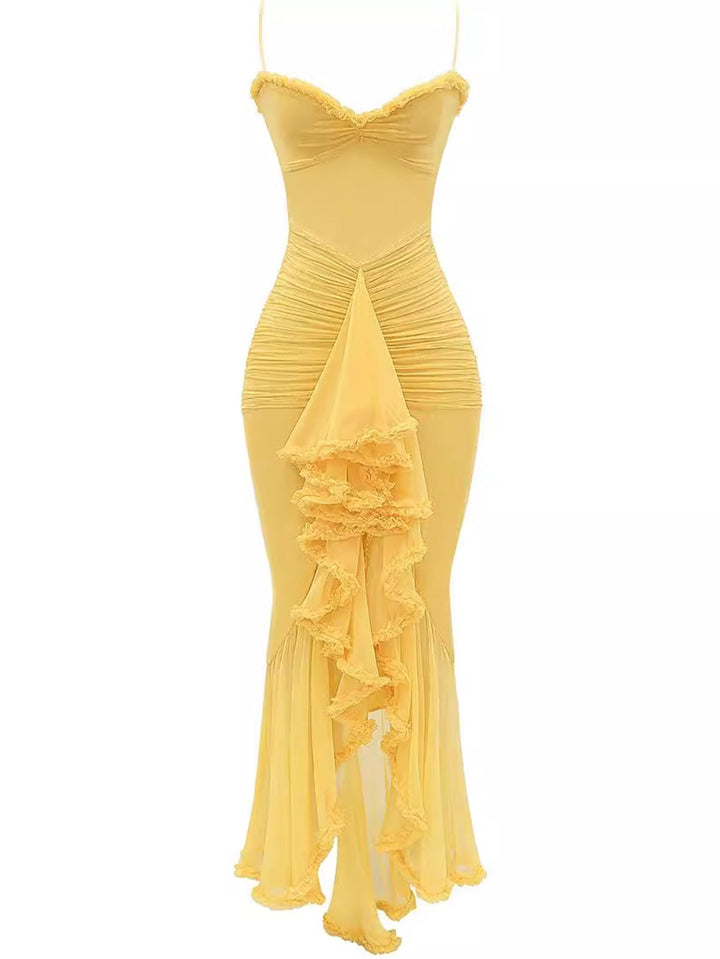 Elegant beach-ready ruffled spaghetti strap maxi dress for women