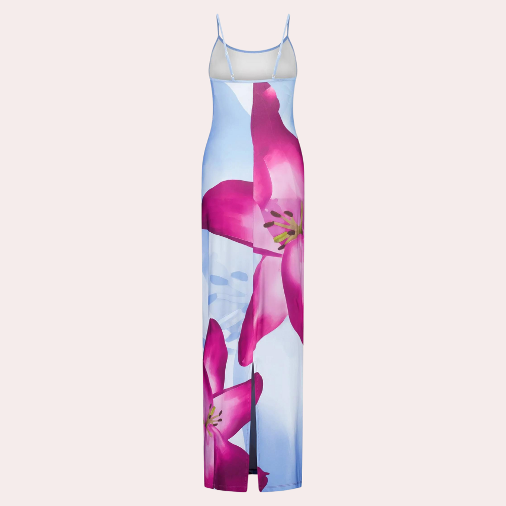 Breathable fabric summer dress, Lucine casual style, light blue sleeveless maxi for women