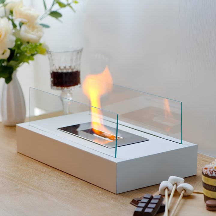 Ignited LumaFlame Bioethanol Tabletop Fireplace, providing cozy ambiance and warmth