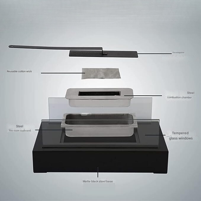 Detail of LumaFlame Tabletop Bioethanol Fireplace with flickering flame, stylish home accent