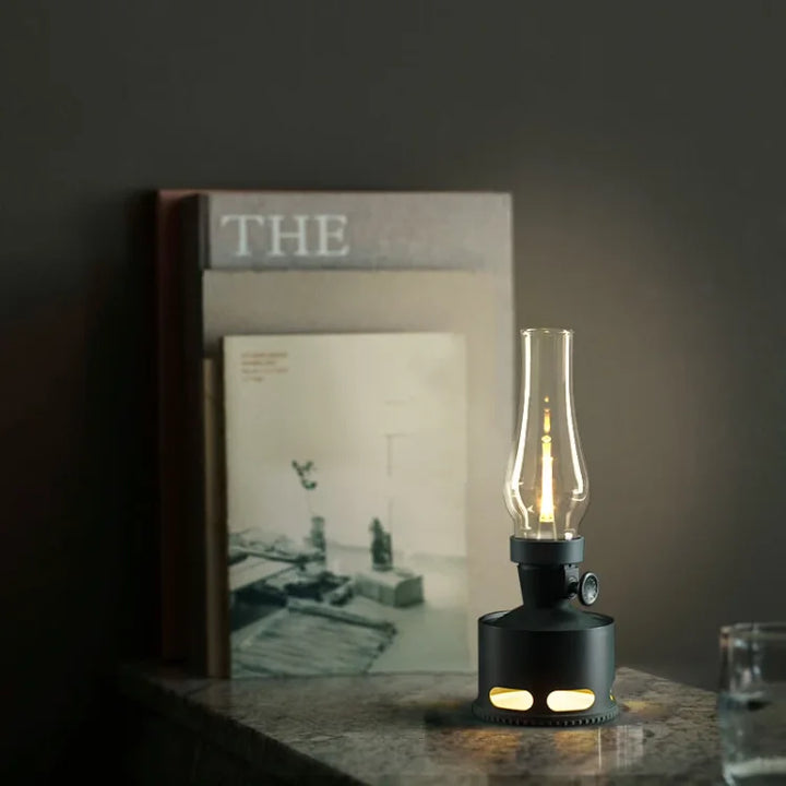 LumaLantern rechargeable vintage LED lantern, perfect for home decor or camping, with warm atmospheric lighting