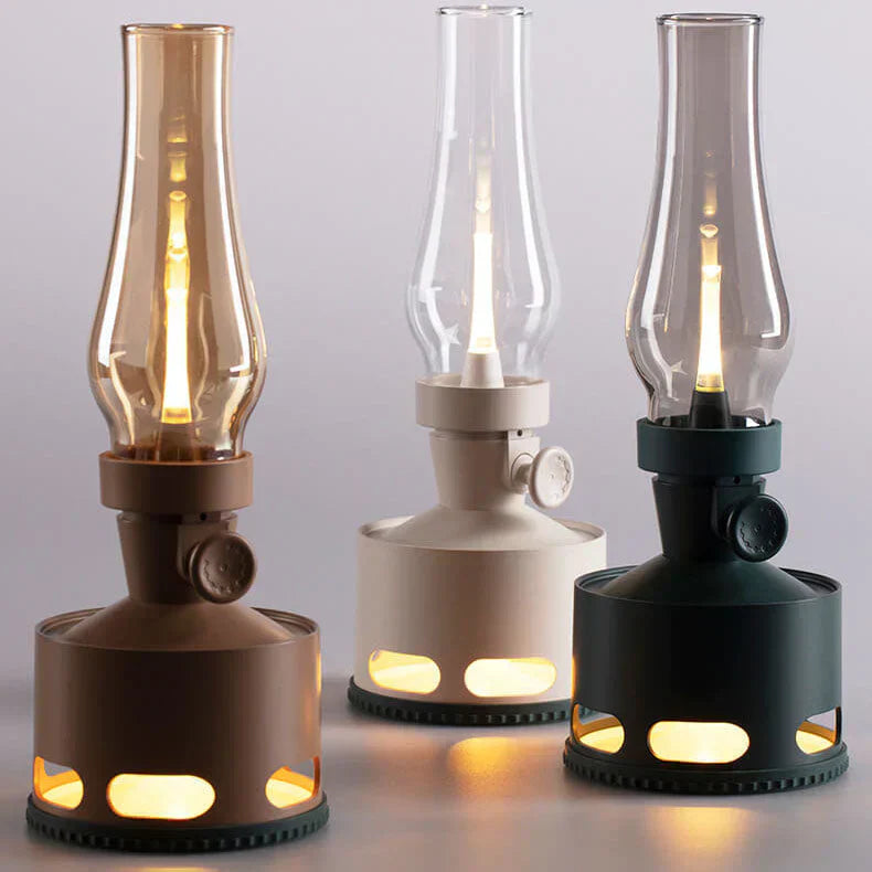 Hand holding a LumaLantern rechargeable vintage LED lantern, illustrating its portability and comfortable grip